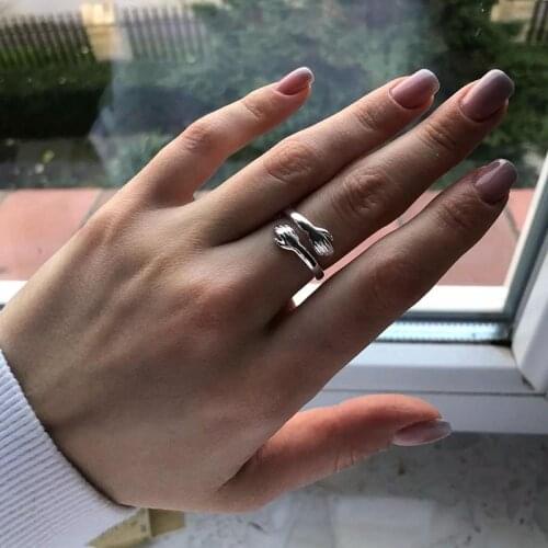 Vintage Couple Romantic Hand with Love Hug Rings Creative Adjustable Love Forever Open Finger Hand Ring For Women Jewelry Gift