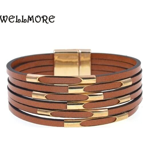 WELLMORE Leather Bracelets for Women 2020 Fashion Bracelets & Bangles Elegant Multilayer Wide Wrap Bracelet Jewelry wholesale