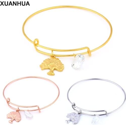 XUANHUA Wholesale Zircon Tree Of Life Bracelets Bangles For Women Stainless Steel Adjustable Bracelet Fashion Bangles Jewelry