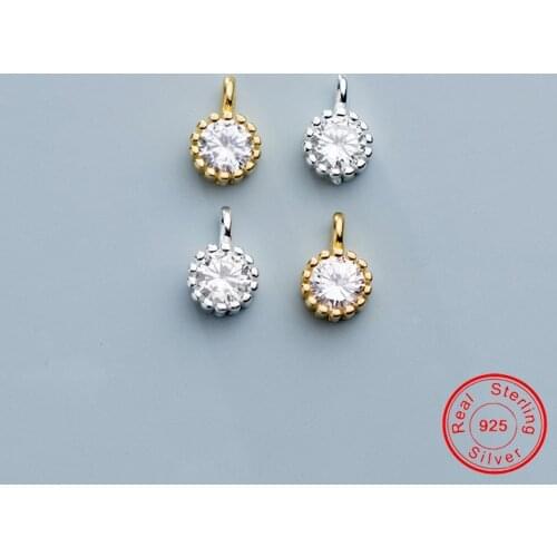 UQBing Silver Color Single Round Cubic Zircon Charms Beads Jewelry Making Fit DIY Bracelet Necklaces Handmade Craft