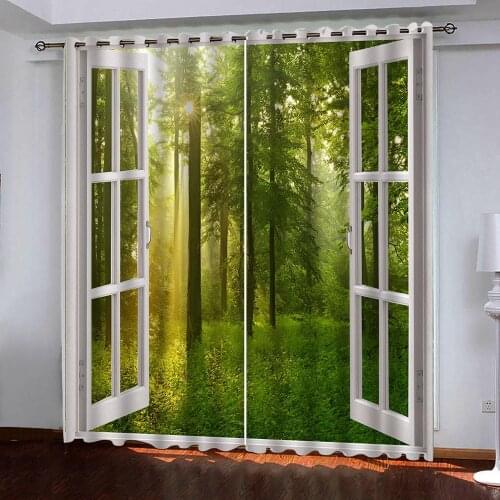 Custom blackout curtains for living room bedroom Forest outside the window 3d curtains window curtains home goods curtain