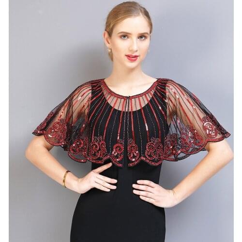 Womens Evening Cape Sequin Deco Paisley 1920s Shawl Flapper Cover up Party/Wedding