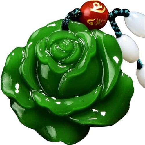 Natural hetian green jade pendant flower rose jade necklace women pendants jadeite jade jewelry jade necklaces