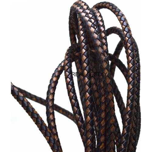 1Meter 6mm Round Genuine Braided Leather Rope String Real Leather Cord Bracelet Jewelry Craft Making DIY Findings Accessories