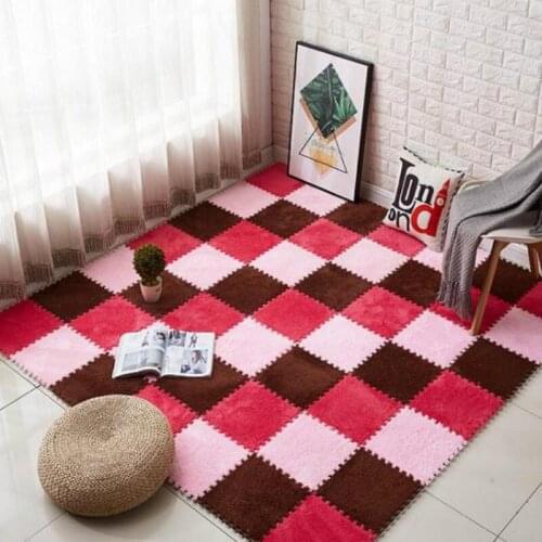 10pcs/lot Bedroom Living Room Fall Prevention Floor Mat Splicing Block Washing Suede Carpet Solid Color Baby Creeping Mat F8185
