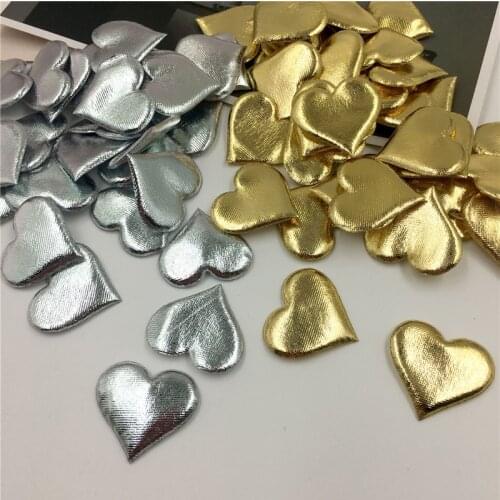 100Pcs Gold/silver Sponge Padded Heart Ornaments DIY Craft Kids Hair Accessories Materials Wedding Party Decor Embellishments