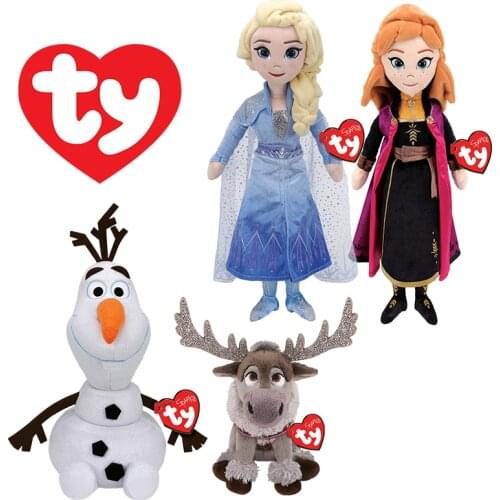 25CM New Ty Beanie Anna Olaf Xuebao Glitter Eyes Purple Dress Elsa Cute Animal Doll Birthday Gift Soft Stuffed Plush Toy Kids