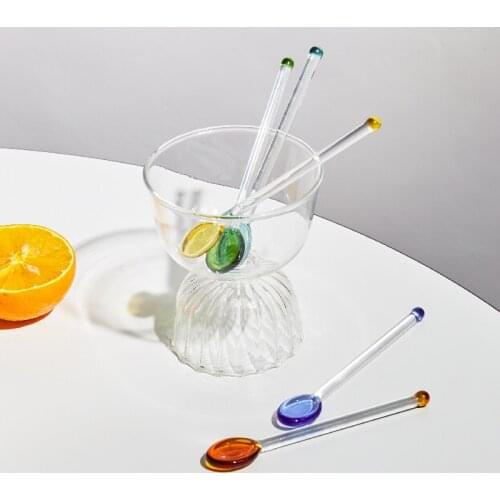 3Pcs Glass Spoons Coffee Spoon Long Handle Dessert Spoon Color Glass Teaspoons Clear Petite Teaspoons Coffee Mixing Tea Stirrer