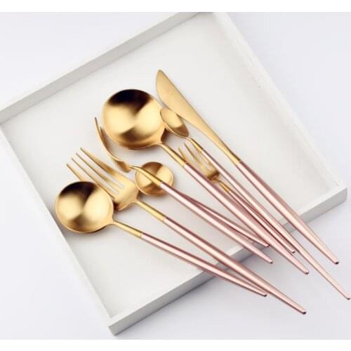 304 Pink Gold Dinnerware Set Stainless Steel Western Cutlery Kitchen Tableware Wedding Golden Dinner Set Party Butter Knife