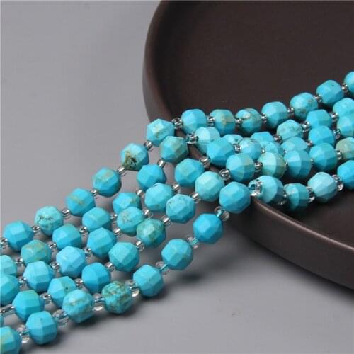 8mm 10mm Fashion Blue Turquoises Stone Beads Olive Shape Faceted Spacer Beads For DIY Jewelry Making Bracelet Accessories Bulk