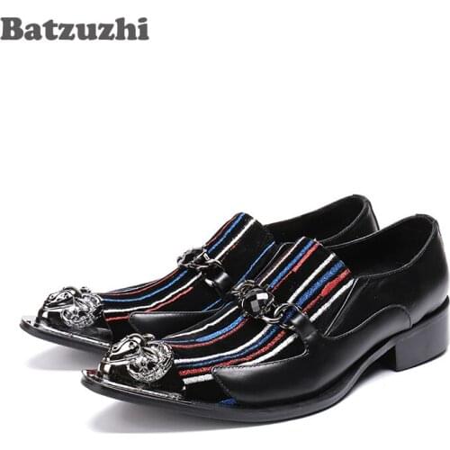 Batzuzhi 2018 Men Dress Shoes Leather Toe with Special Metal Tip Black Leather Shoes Sapato Masculino, Big Sizes US6-12, EU46