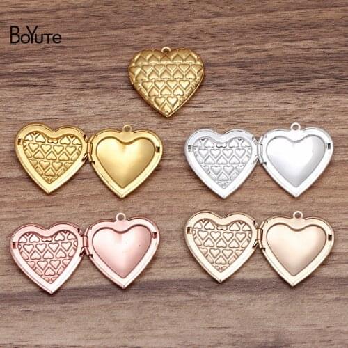 BoYuTe (10 Pieces/Lot) 29*27*7MM Metal Brass Heart Locket Pendant Charms Diy Handmade Open Photo Locket Jewelry Accessories