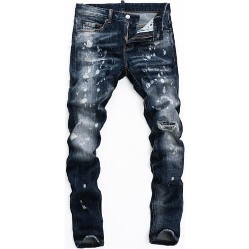 Dsq brand European Style italy mens Stretch jeans Men slim denim trousers button Slim blue elastic dsq2 jeans for men