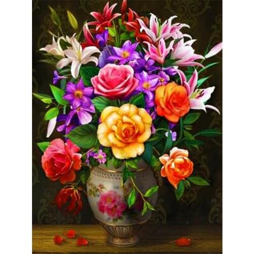 Flowers Printed 11CT Cross-Stitch Set Embroidery DMC Threads Knitting Sewing Needlework Painting Design Package