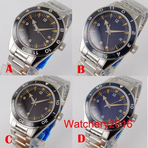 Business Poilt 41mm Nologo Mechancial Men Watch 24 Jewels NH35A Movement Glass Back Flat Steel Bracelet Sapphire Glass New