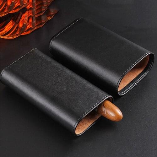Cedar Wood Lined PU Leather Travel Portable Cigar Holders Protective Humidor Case Storage Box Sleeves for Holding 3 Cigars