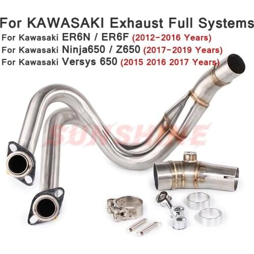 For ER6N ER6F Z650 Versys 650 Exhaust Motorcycle Full System Modified Motorcross Front Mid Pipe Motorbike Slip on 2012-2019 Tube