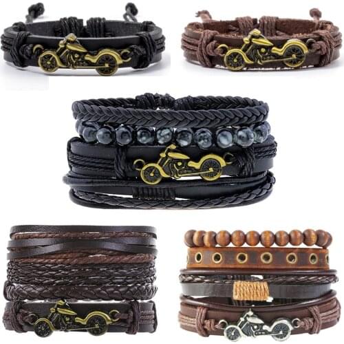 Eif Dock Vintage Leather Bracelet Men Motorcycle Multilayer Braided Warp Bracelet Punk Jewelry Pulseira Masculina Dropshipping