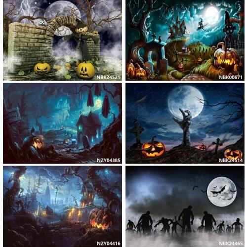 Halloween Backdrops Tombstone Castle Pumpkin Lantern Moon Baby Birthday Photography Background for Photo Studio Photophone Decor
