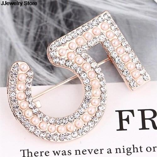 Hot Brooches Letter 5 Full Brooches Pins For Women Party Flower Pearl Brooches Jewelry