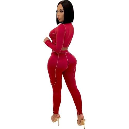 JRRY Casual Women Tracksuit Two Pieces Set Strings Front Crop Top Long Pants 2 Pieces Set Sports Suit Solid Pattern Outdoor Wear