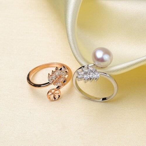 New Leaf Design Ring Findings Adjustable Ring Jewelry Parts Fittings Silver Accessories for Pearls Coral Beads Stones Jade