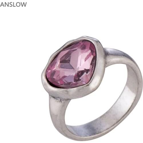Anslow Wholesale Fashion Jewelry Bijoux Charms Heart Crystal Couple Love Wedding Ring For Women Female Engagement Gift LOW0007AR
