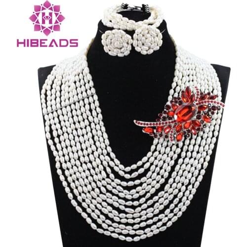 Beautiful Wedding white Pearl Necklace Jewelry Set Natural Freshwater Rice Pearl for Women Party Stud Earrings Set QW1117