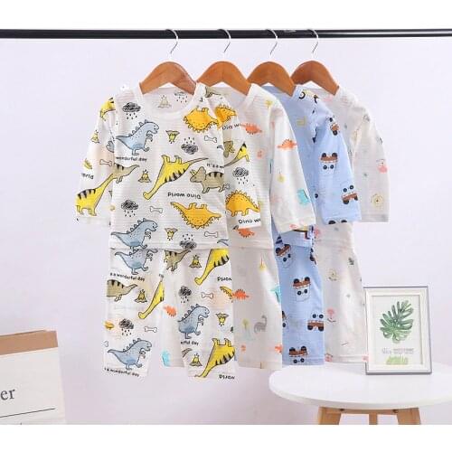 Cute Childrens Autumn Pajamas Set Cartoon Boys & Girls Sleepwear Suits Kids Long Sleeves Top + Pants Baby Home Clothes