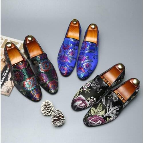 Fashion Mens Floral Slip On Loafers Formal Dress Shoes Oxfords Driving Moccasins