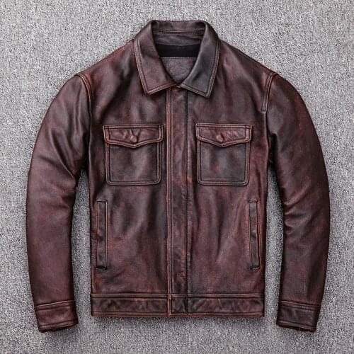 2021 Mens Cow Leather Jacket Brand Vintage Pilot Motorcycle Biker Jacket Large Size Male High Quality Genuine Leather Coat