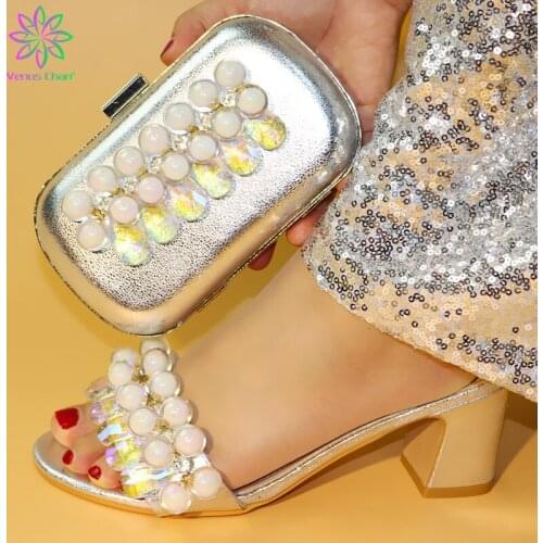 Latest Italian Shoes with Matching Bags High Quality Ladies Italian Shoes and Bag Set Decorated with Rhinestone Party Shoes Bag