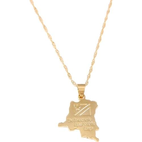 Gold Color Democratic Republic Of The Congo Map Pendant Necklaces Women Girl Jewelry