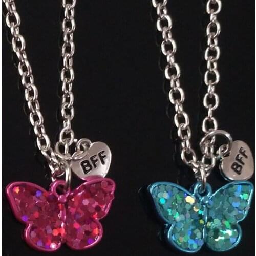 2pcs BFF Best Friends pendent Necklace Butterfly Paired Pendants for women Girls Friendship Couple Necklace Neck Chain Collar
