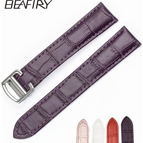 BEAFIRY 18mm 20mm 22mm 24mm Bamboo Pattern Soft Genuine Leather Straps Watchband Folding buckle Waterproof and Sweatproof
