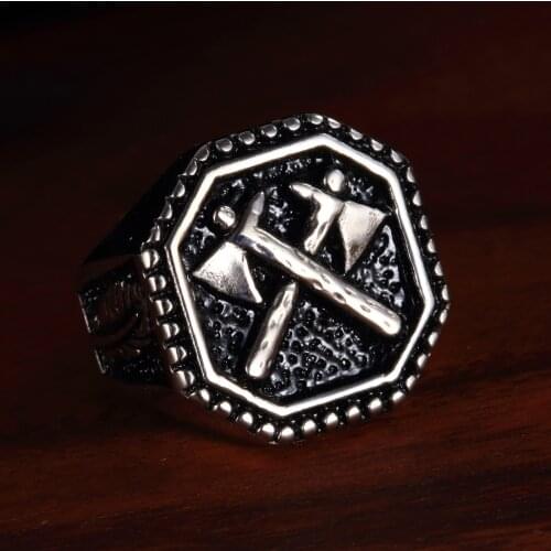 Retro Slavic Perun Axe Men Motorcycle Party Ring 316L Stainless Steel Punk Classic Silver Plated Hip Hop Street Men Ring Jewelry