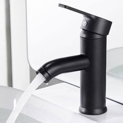 Bathroom Basin Faucets Matt Black/White Stainless Steel Sink Washbasin Tap Single Hole Hot and Cold Water Mixer Tap Deck Mounted