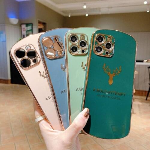 Ultra-thin Oval Christmas Deer Plating Silicone Phone Case For iPhone 12 11 Pro Max SE XSmax XR X 8 7 Plus Luxury Soft Cover