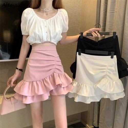 Skirts Womens Solid Shirring Sweet Mini Trumpet High Waist Designers Tender Korean Style Summer Sexy All-match Leisure Female