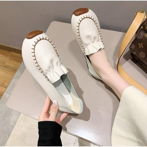 Tendon Soft Sole Female Comfortable Girl Single Shoes 2021 Spring and Autumn New Peas Shoes Mother Shoes Flat Lazy Ladies Shoes