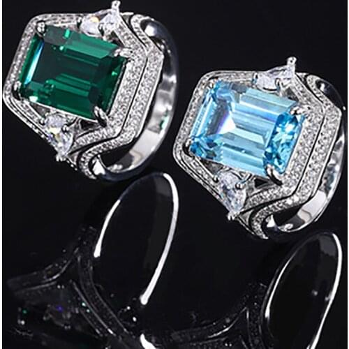 Charms 925 Sterling Silver Ring Top Quality 10*14mm Aquamarine Emerald Gemstone Womens Rings Wedding Fine Jewelry Anniversary
