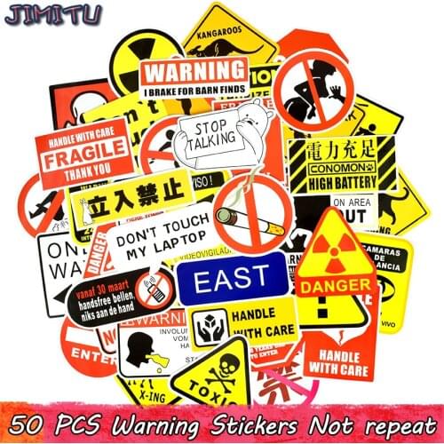 50 PCS Sign Stickers Warning Reminder Banning Symbol Waterproof Decal Sticker Laptop Suitcase Entrance Bicycle Fridge Bumper Car