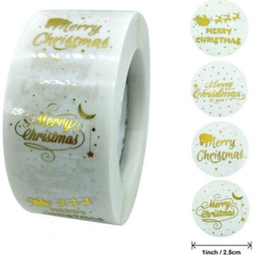 500PCS/Roll Wedding Decor for Food Craft Box Gifts Decor Seal Sticker Merry Christmas Stickers Transparent Gold Stamp Stickers