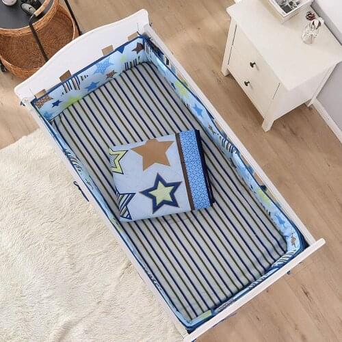 7PCS embroidery 100% Cotton Baby Nursery Comforter Cot Crib Bedding Set бортики в кроватку (4bumper+duvet+bed cover+bed skirt)