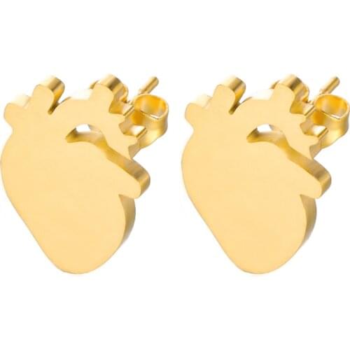 ETCAVCE Simple Gold Color Anatomical Stud Earrings For Women Body Jewelry Heart Brincos Stainless Steel Bff Gift 2021