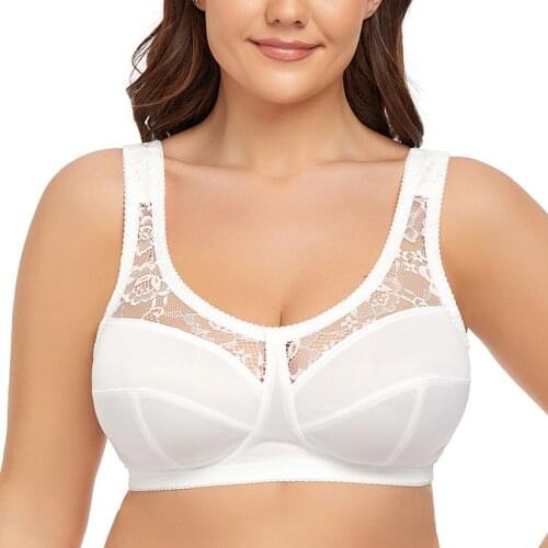 White Comfortable Big Size Bra Seamless Bra Wire Free Bralette Everyday Floral Thin Full Coverage Plus Size Bras B C D E F G H I