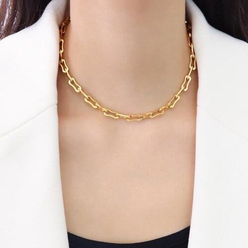 Hip Hop Stainless Steel Chain Choker Necklaces For Women High Quality Statement Geometric Link Gold Metal Trendy Necklaces Gift