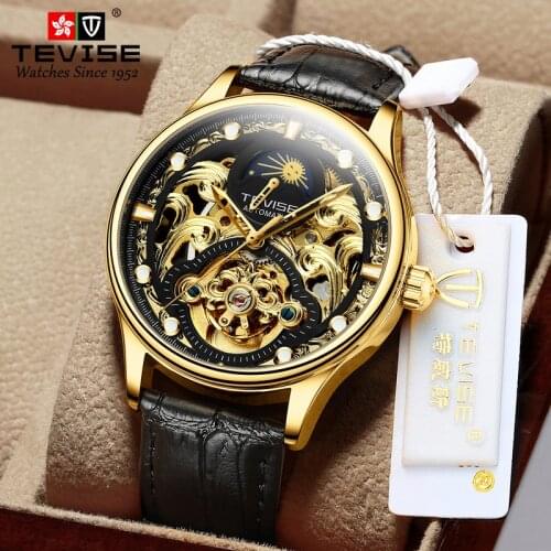 TEVISE 2021 Brand Man Watch Hollow Waterproof Business Casual Belt Mens Automatic Mechanical Watches For Men Relogio Masculino