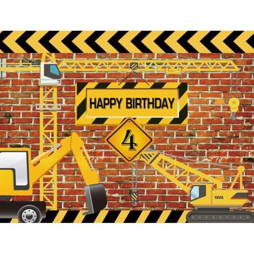 Birthday photography backdrop Construction Party Banner Decor Brick Wall Backdrop Dump Truck Boy customized photo studio props