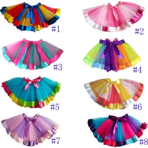 Kids Baby Rainbow Tutu Skirt Girls Party Skirt With Ribbon Princess Tulle Tutu Pettiskirt